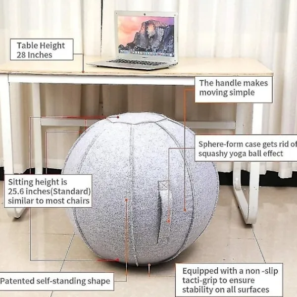 Sittpuffar>65 cm Sittboll för Kontor, Sovsal och Hem, Pilatesboll med Överdrag, Lättviktig, Självstående, Ergonomisk, Hållningsaktiverande Träning