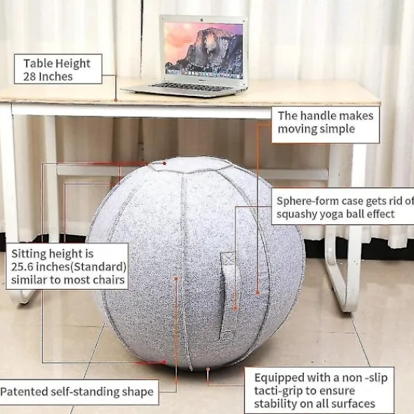 Kontorsmöbler>65 cm Sittboll för kontor, sovsal och hem, Pilates träningsboll med överdrag, lättviktig, självstående, ergonomisk, hållningsaktiverande träning