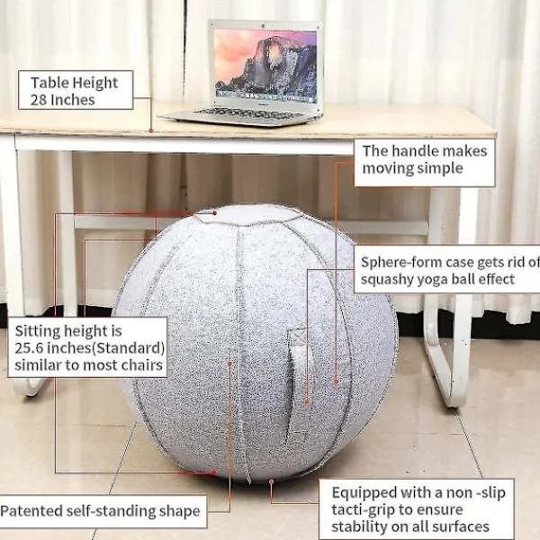 Sittpuffar>65 cm Sittboll Stols för Kontor, Sovsal och Hem, Pilates Tränings Yoga Boll med Överdrag, Lättviktig