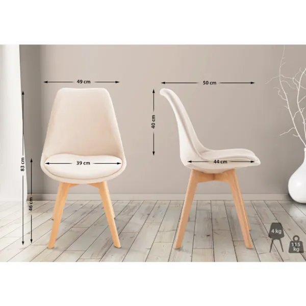 BellaFurn Stolar>4 -deluppsättning av matsalstolar - Kökstolar - Bekväma och rengöring Lätt | Färg: Beige | Material: Mjukt