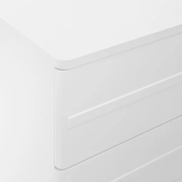 Byråer>5 lådor med elegant präglingsdesign – vita metallfötter, rymlig förvaring, rundade hörn