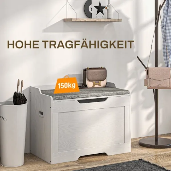 Northio Sittpuffar>103 liters förvaringsbox med lock, sits, sittkista med förvaringsutrymme, avtagbar sittdyna, för vardagsrum, sovrum, vit