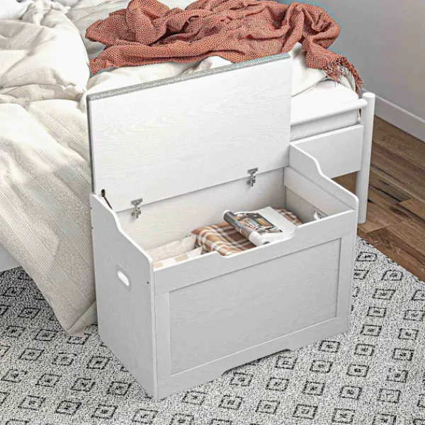Northio Sittpuffar>103 liters förvaringsbox med lock, sits, sittkista med förvaringsutrymme, avtagbar sittdyna, för vardagsrum, sovrum, vit