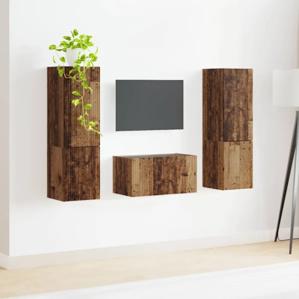 vidaXL Tv-Bänkar>3 pcs Gammalt trä