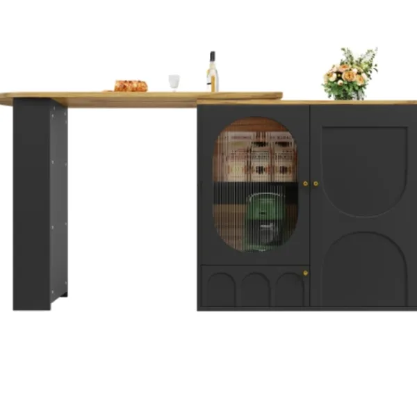 Köksö>360° roterande köksö, 138 cm frukostbar med 3 dörrar, justerbar höjd & stort förvaringsutrymme, vit/svart
