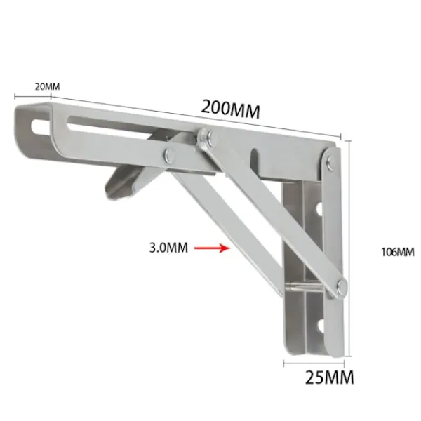 Balkongmöbler>2 st 200 mm väggmonterade fällbara konsoler i rostfritt stål, fällbara konsoler, kraftiga fällbara konsoler