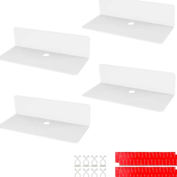 Hyllor>4 st akryl flytande vägghylla, 23*9,5 cm, självhäftande hylla utan borrning med 8 kabelklämmor, liten hylla för kontor, badrum, kök, sovrum, vit