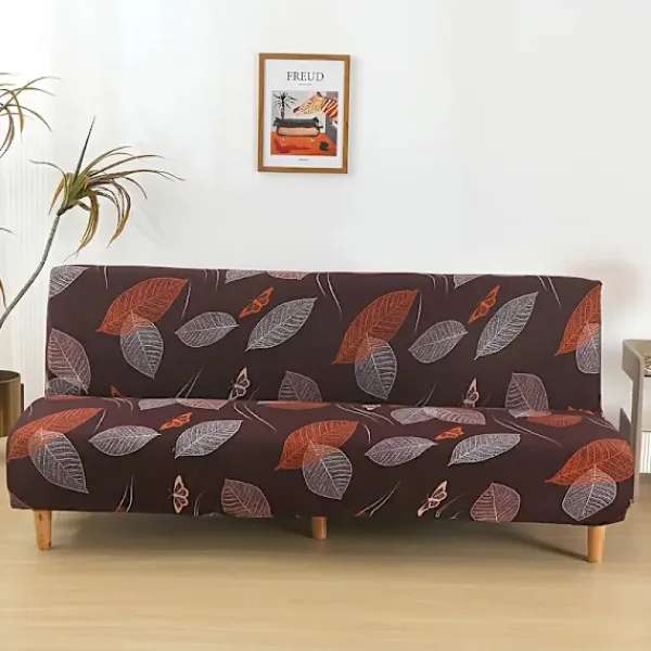 Soffor>1 st Brunt Lövmönster Stretch Sofföverdrag – Passform, Dammtätt, Lätt att Rengöra, Elastiskt Tyg, Retrodesign, Användning Året Runt för Fällbara Bäddsoffor | Fyndiq