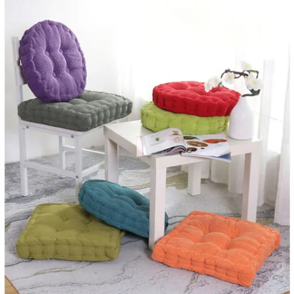 Sittpuffar>2 st golvkuddar, fyrkantig och rund meditationskudde, manchestertyg sittdyna, dekorativ stolskudde (15,8×15,8 tum ×40 cm, kaffe, rund)_OF