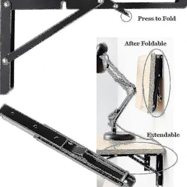 Hyllor>2 st Hopfällbara Hyllkonsoler - 20 cm Svart Kraftig Metall Triangel Vikbar Hyllkonsol