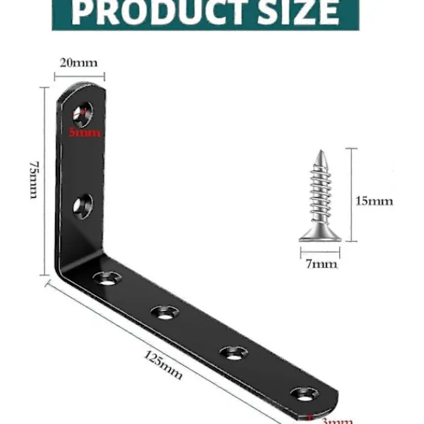 Hyllor>4 st Hyllkonsoler 125 75 mm, Svarta L-formade Väggmonterade Hyllkonsoler Kolstål Vägg Hylla Stöd med 24 Skruvar
