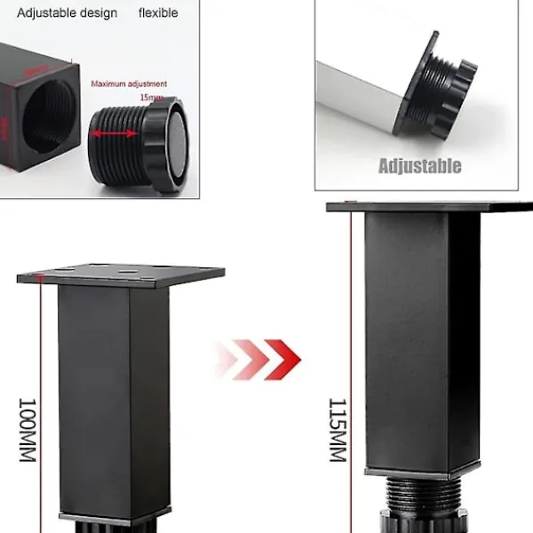 Stolar>4 st justerbara möbelben i aluminiumlegering, fyrkantiga rörersättningsben
