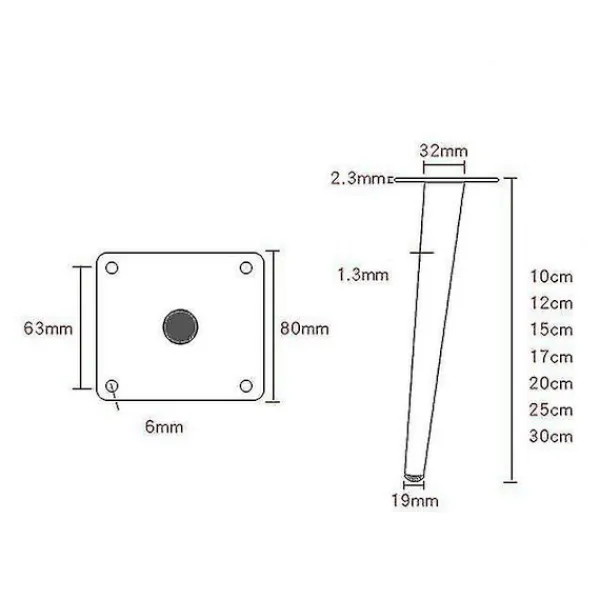 Soffbord>4 st möbel lutande kon stöd soffa fötter, soffbord TV-skåp fötter (matt svart 10 cm) 10CM