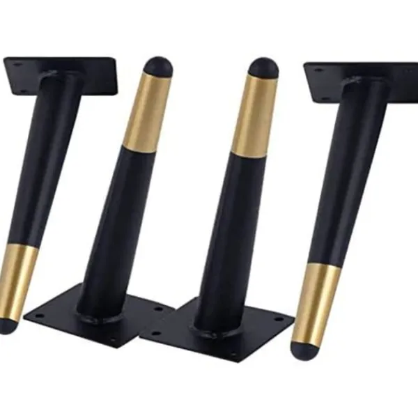 Småbord>4 st sneda bordsben i metall, koniska möbelben, 201 rostfritt stål, svart guld, 15 cm höga, halkfri tyst bas för soffor