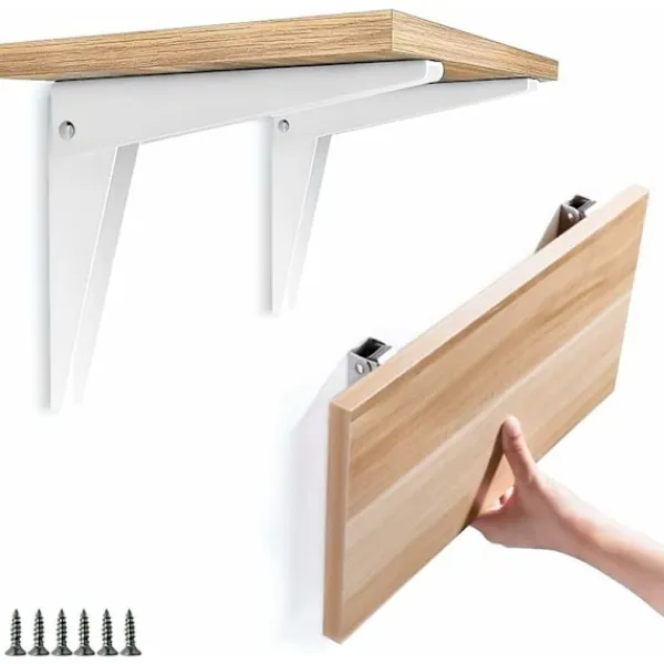 AIZHENCHEN Hyllor>2 st Vikbara Väggfästen, Hyllfästen Hyllstöd Metall Vikbart Fäste Garagefäste DIY Vikbar Hylla, Vit 8"/200mm