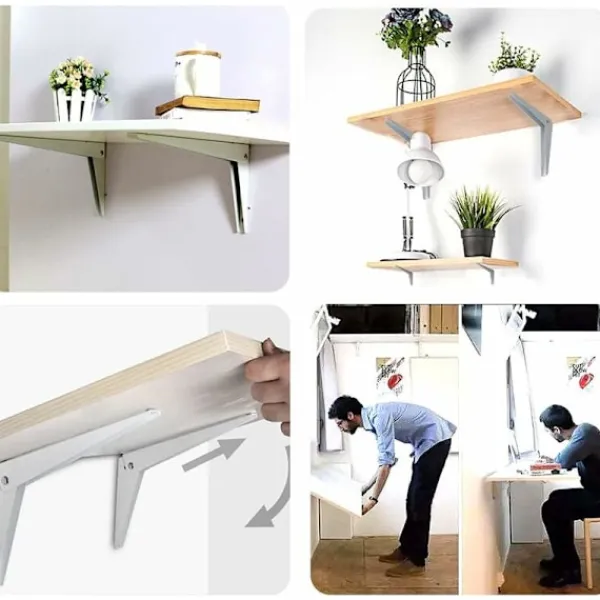 AIZHENCHEN Hyllor>2 st Vikbara Väggfästen, Hyllfästen Hyllstöd Metall Vikbart Fäste Garagefäste DIY Vikbar Hylla, Vit 8"/200mm