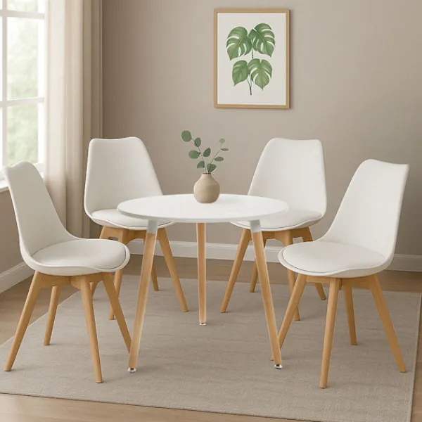 BellaFurn Matgrupper>5 -Stycke matsalsset - Middagset - Bekvämt ryggstöd, Ø 80 cm
