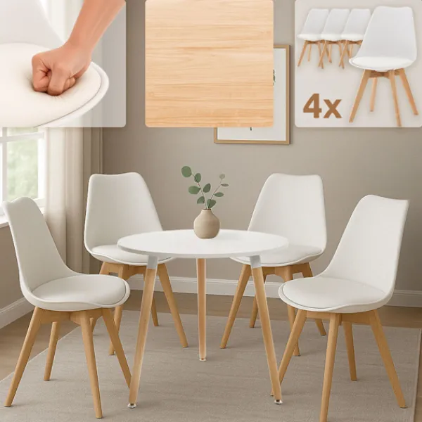 BellaFurn Matgrupper>5 -Stycke matsalsset - Middagset - Bekvämt ryggstöd, Ø 80 cm