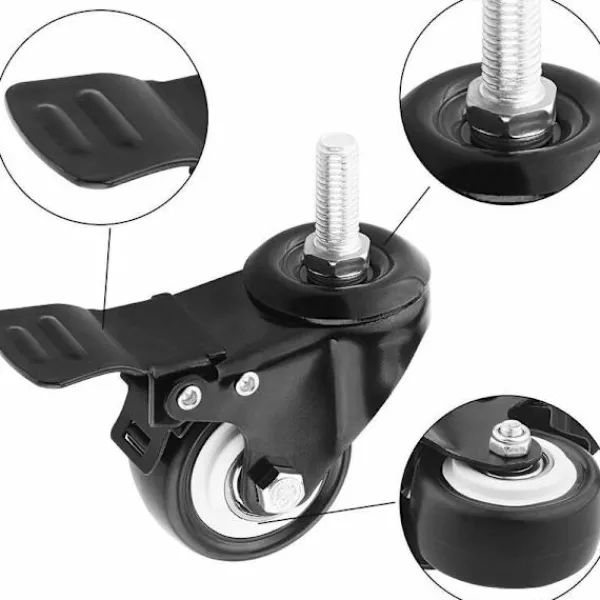 Balkongmöbler>2 tums svängbara hjul med broms, kraftiga gummihjul för handvagn, arbetsbord, möbelhjul (m10 x 25), 4, svart paket.
