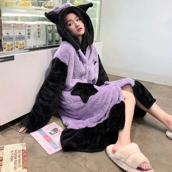 Småbord>2024-2022 Vinter Kawaii Sanrio Pyjamas Animation Kuromi Cinnamoroll My Melody Handduk Plysch Varma Och Bekväma Pyjamabyxor Set 15