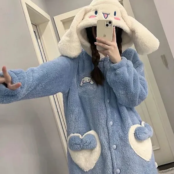 Småbord>2024-2022 Vinter Kawaii Sanrio Pyjamas Animation Kuromi Cinnamoroll My Melody Handduk Plysch Varma Och Bekväma Pyjamabyxor Set 15