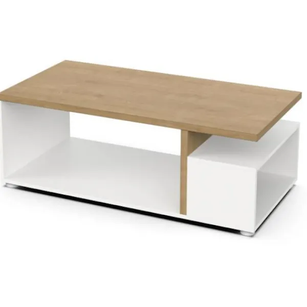 DEMEYERE Soffbord>ACCESS rektangulärt soffbord - 3 nischer - Hamilton ek och vit dekor - L 91,8 x D 50 x H 36 cm -