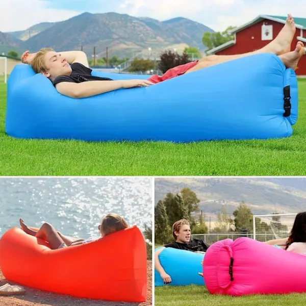 Sittsäckar>Air Bean uppblåsbar liggstol/liggsäck för strand, trädgård eller festival Rosa