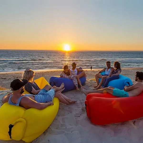 Sittsäckar>Air Bean uppblåsbar liggstol/liggsäck för strand, trädgård eller festival Rosa