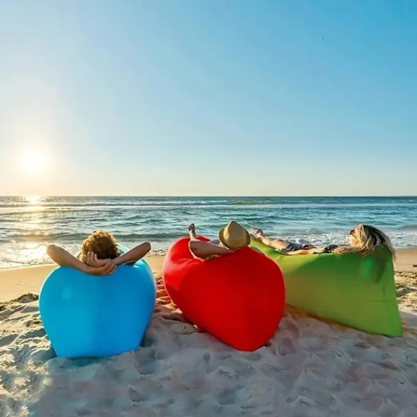 Sittsäckar>Air Bean uppblåsbar liggstol/liggsäck för strand, trädgård eller festival Rosa