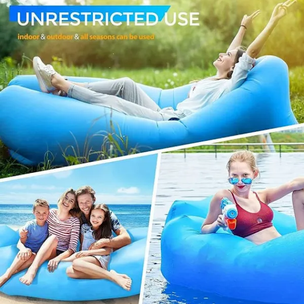 Sittsäckar>Air Bean uppblåsbar solstol/liggsäck för strand, trädgård eller festival Svart