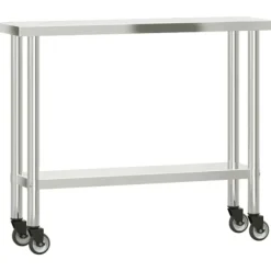 vidaXL Köksö>Arbetsbord med hjul 110x30x85 cm rostfritt stål