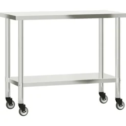 vidaXL Köksö>Arbetsbord med hjul 110x55x85 cm rostfritt stål