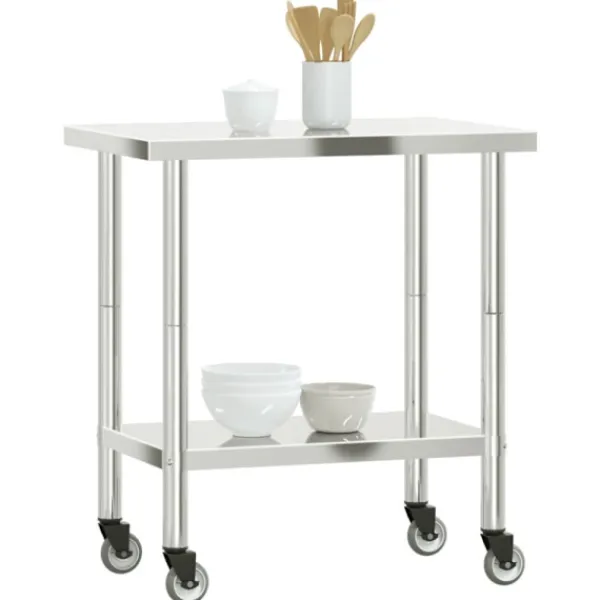 vidaXL Köksö>Arbetsbord med hjul 82,5x55x85 cm rostfritt stål
