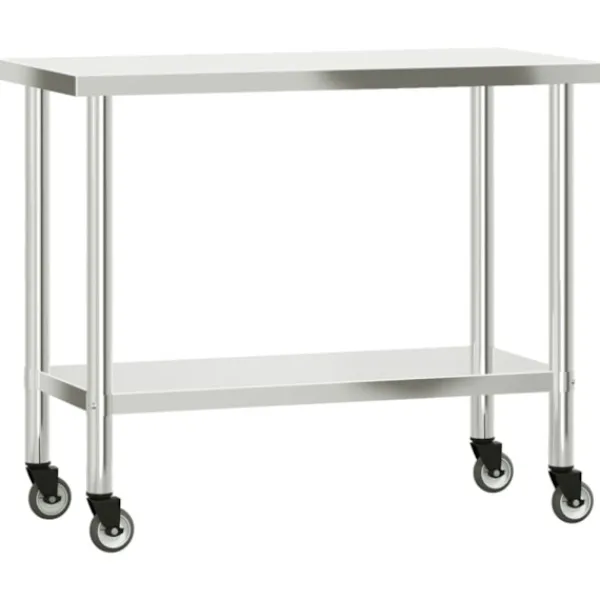 vidaXL Köksö>Arbetsbord med överhylla 110x55x120 cm rostfritt stål