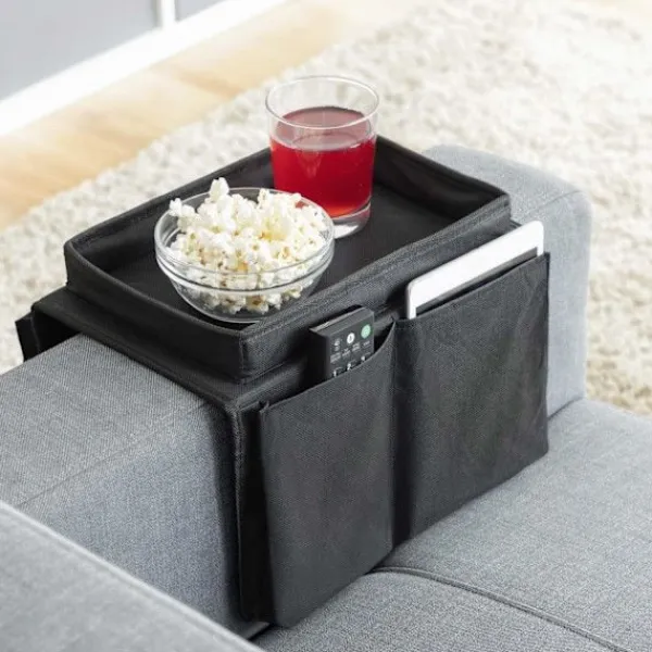 Soffbord>Armstödsbricka med 6 sidofack - Svart, Soffbordsorganisatör, Vikbar och bärbar