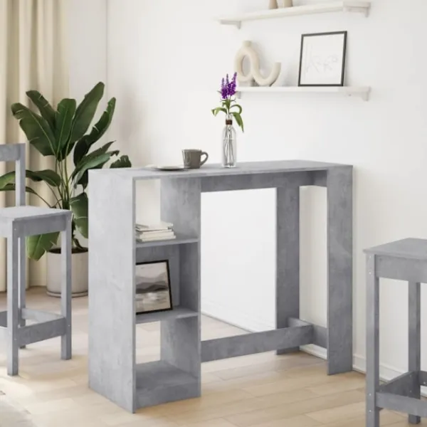 vidaXL Balkongmöbler>Barbord med hylla betonggrå 124x46x103,5 cm konstruerat trä