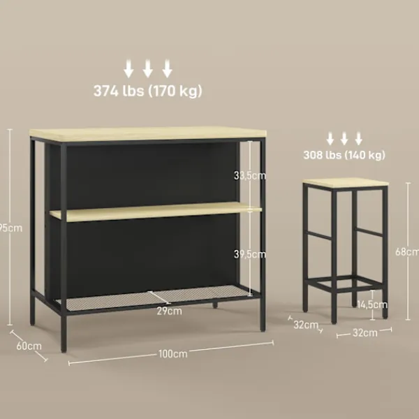 Northio Matgrupper>Barbordsset 3 Delar. Köksbord 2 Barstolar 2 Hyllor Matsalsset Modern Stål Ek