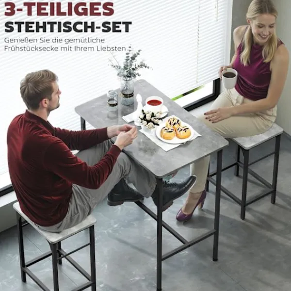 Northio Matgrupper>Barbordsset Barbord med barstolsset Matbord med 2 stolar med halkfri fotdyna Grå