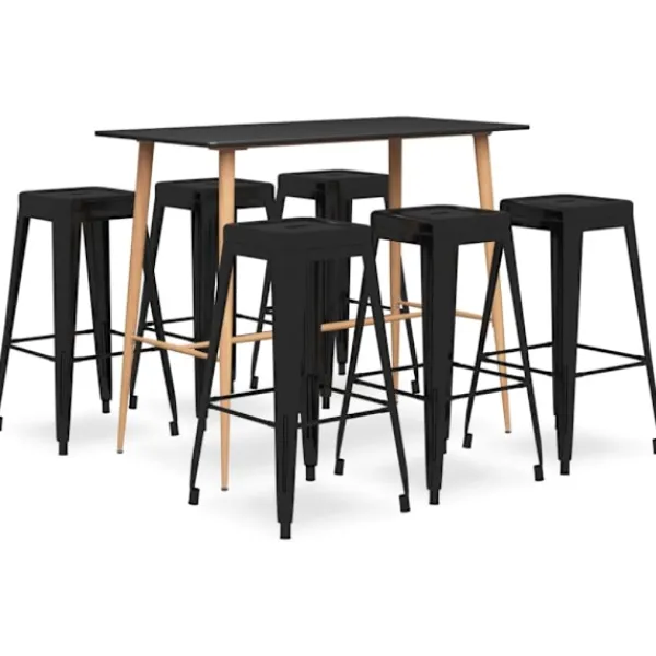 vidaXL Matgrupper>Bargrupp 7 delar svart