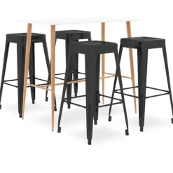 vidaXL Matgrupper>Bargrupp 5 delar vit och svart
