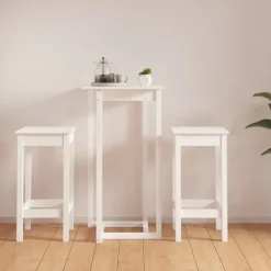 vidaXL Matgrupper>Barmöbler 3 delar Vit massiv furu