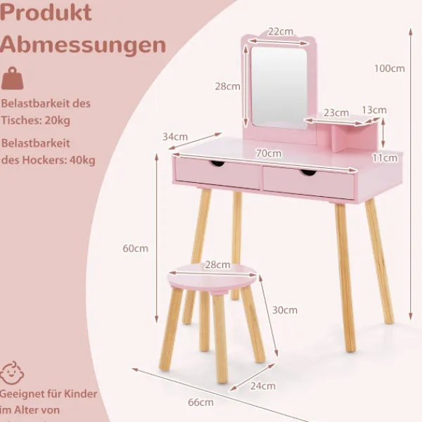 Northix Sminkbord>Barnsmide och skrivbordsset med avtagbar spegel, rosa