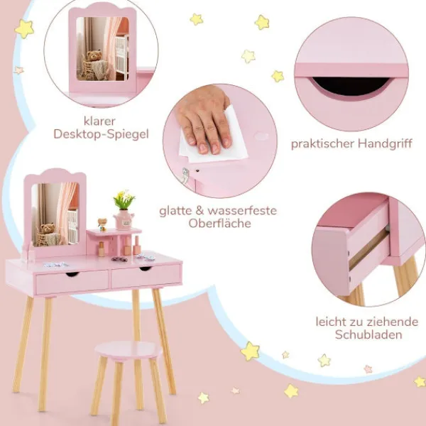 Northix Sminkbord>Barnsmide och skrivbordsset med avtagbar spegel, rosa