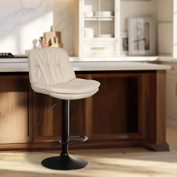 BellaFurn Stolar>Barstol med tygklädsel - Högstol - Justerbar och roterande komfort | Färg: Crème | Materialchassi: Metallmatt svart
