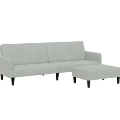 vidaXL Soffor>Bäddsoffa 2-sits med fotpall ljusgrå sammet