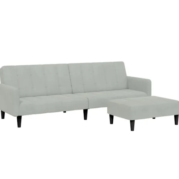 vidaXL Soffor>Bäddsoffa 2-sits med fotpall ljusgrå sammet