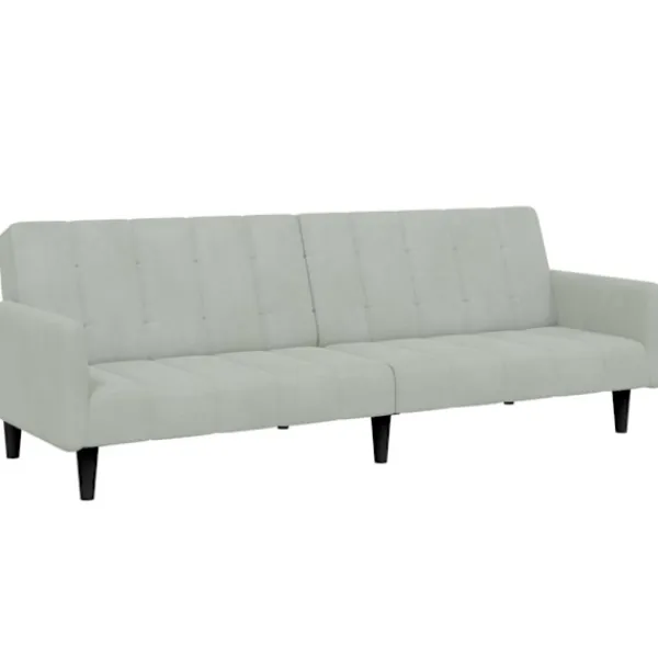 vidaXL Soffor>Bäddsoffa 2-sits med fotpall ljusgrå sammet