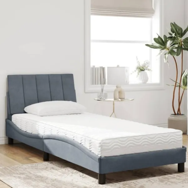 vidaXL Sängar>Bed with Mattress "Hanko" Dark Grey 90x190 cm Velvet