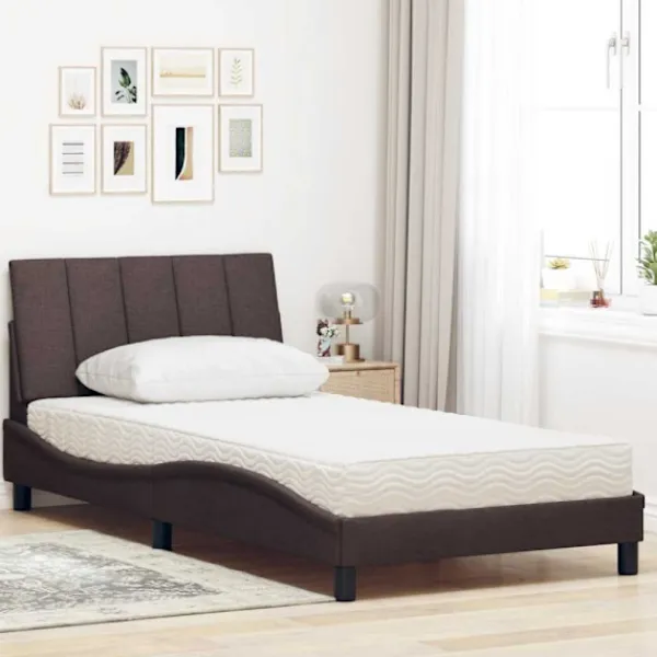 vidaXL Sängar>Bed with Mattress "Hanko" Dark Brown 100x200 cm Fabric