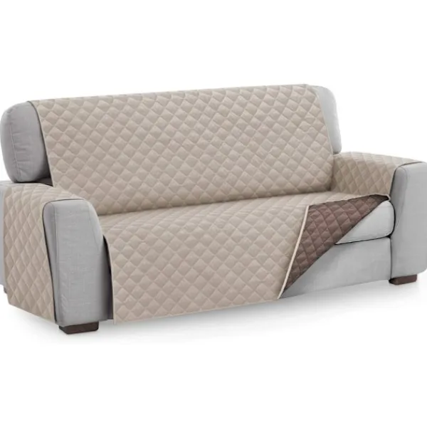 Soffor>Beige sofföverdragsskydd, storlek 3-sits. Vändbar quiltad C
